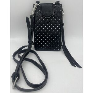 Aimee Kestenberg Black Leather Phone Crossbody With‎ Rhinestones